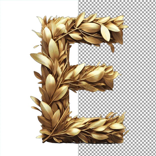 PSD leafy elegance isolated letters shimmering in gold