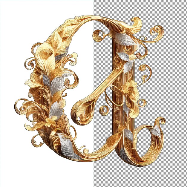 Leafy elegance isolated letters shimmering in gold