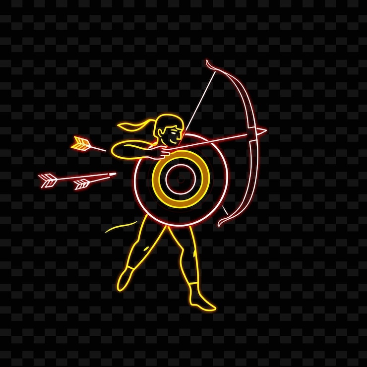 PSD lean archer z łukiem neon target art design z odważnym czerwonym i żółtym mieszanym kolorem ozdobionym bul1