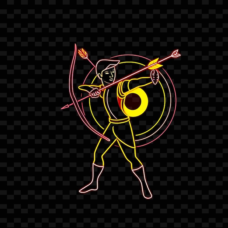PSD lean archer z łukiem neon target art design z odważnym czerwonym i żółtym mieszanym kolorem ozdobionym