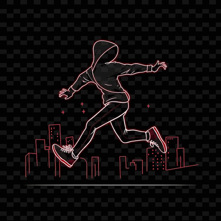 PSD lean parkour runner with shoes neon urban art design with dynamic gray and red mixed color decor