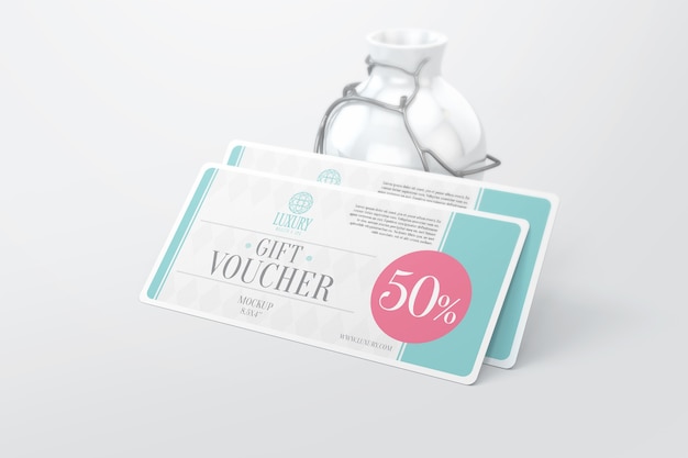 Leaning gift voucher mockup