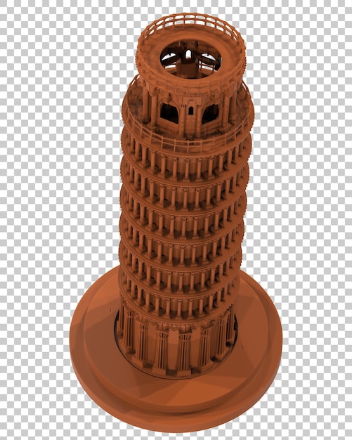 PSD la torre di pisa inclinata isolata su uno sfondo trasparente illustrazione di rendering 3d