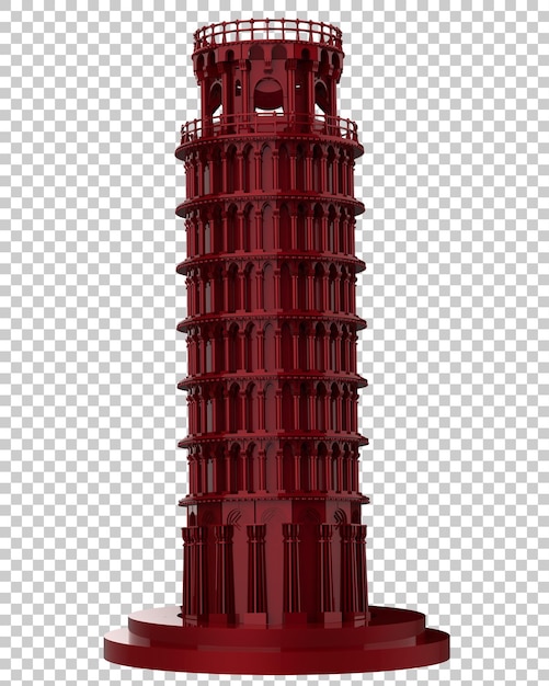 La torre di pisa inclinata isolata su uno sfondo trasparente illustrazione di rendering 3d