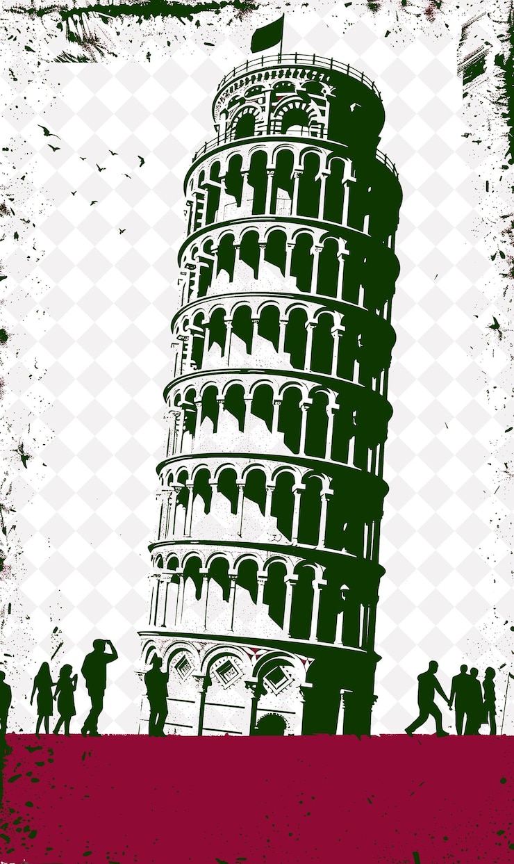 PSD the leaning tower of pisa scene with people trying to hold i italy culture illustration design