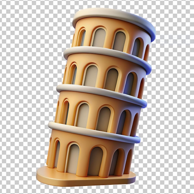 Torre inclinata di pisa su sfondo trasparente illustrazione di rendering 3d