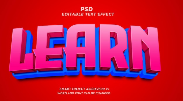 PSD learn 3d editable text effect photoshop template with background
