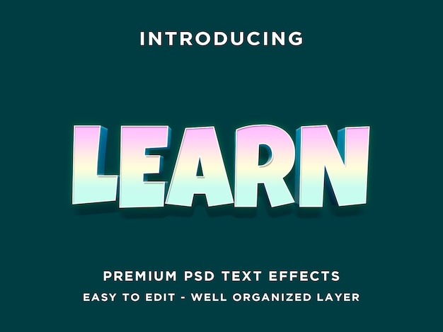 Learn - 3d текстовый эффект psd шаблон