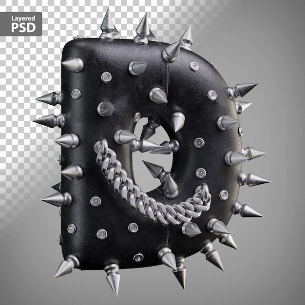 PSD leather 3d letter with metal spikes and chain