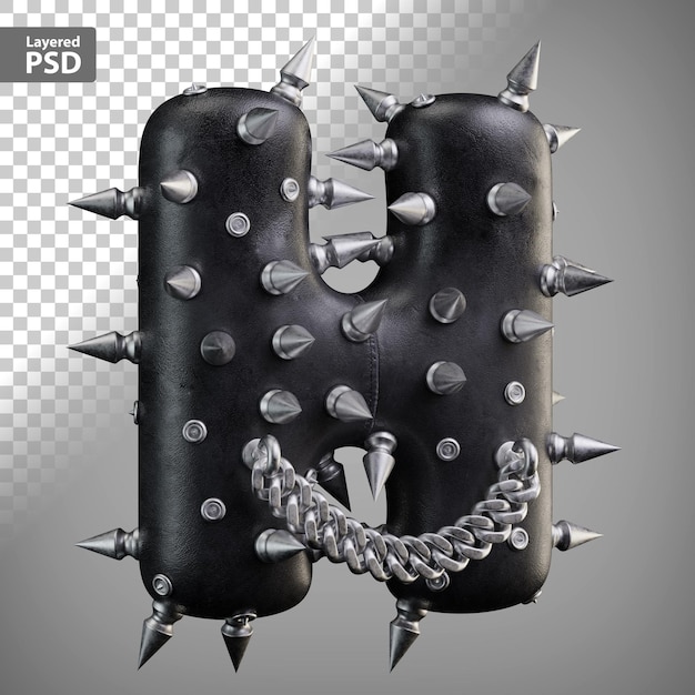 PSD leather 3d letter with metal spikes and chain