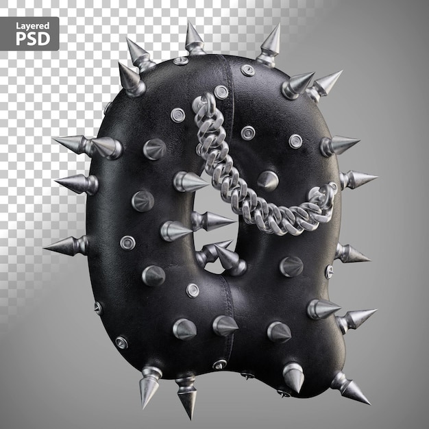 Кожаное 3d письмо с металлическими шипами и цепью