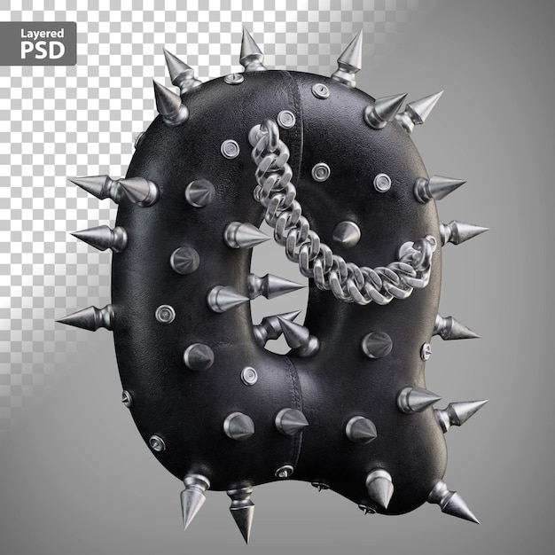 PSD leather 3d letter with metal spikes and chain