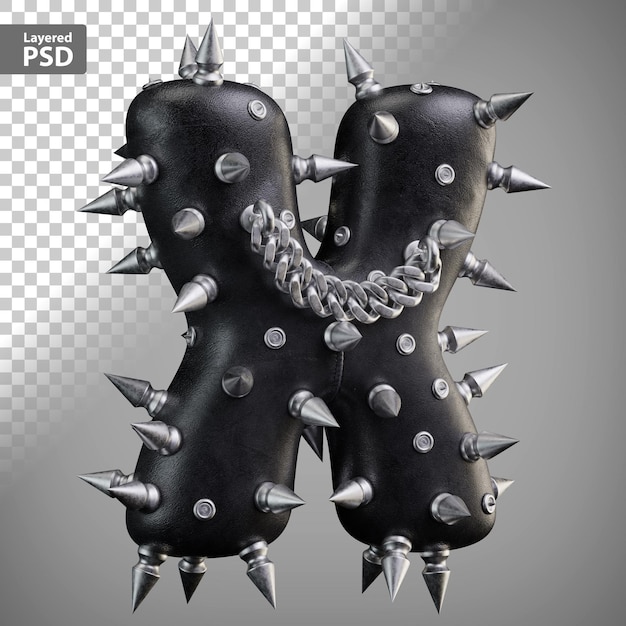 Leather 3d letter with metal spikes and chain