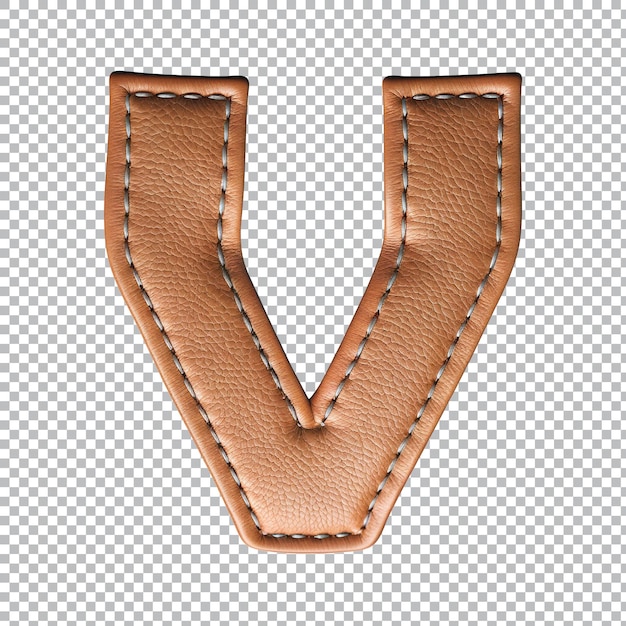 Leather alphabet v on transparent background