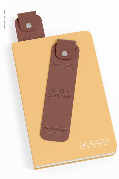 PSD leather bookmarks mockup, perspective