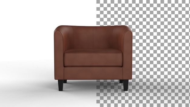 Leather chair front view with shadow 3d render