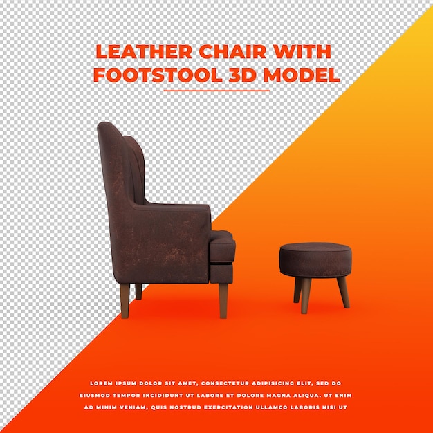 Footstool3d隔離モデルが付いている革張りの椅子