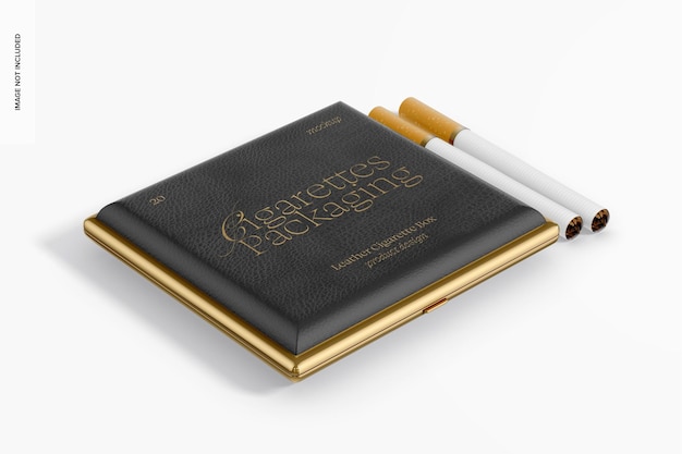 PSD leather cigarette box mockup perspective