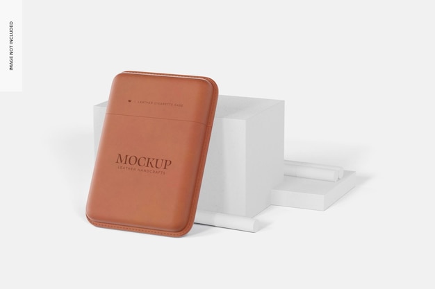 leather cigarette case mockup, perspective
