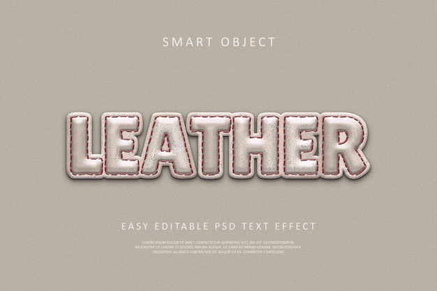 Leather embroidery stitch smart object easy editable psd text effect