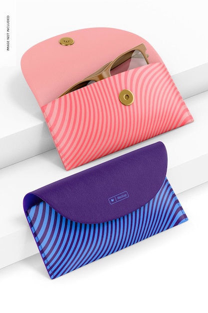 Leather Eyeglasses Cases Mockup, Leaned