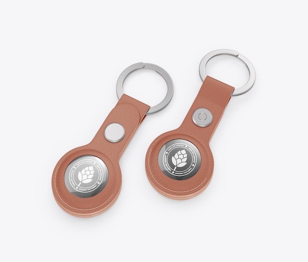 PSD leather keychain and electronic tag mockup