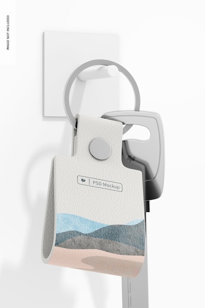 PSD leather keychain mockup, hanging