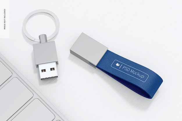 PSD portachiavi in pelle usb mockup