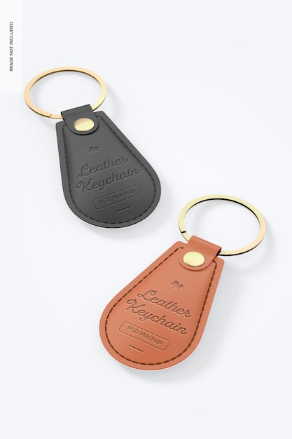 Leather Keychains with Button Mockup, Perspective