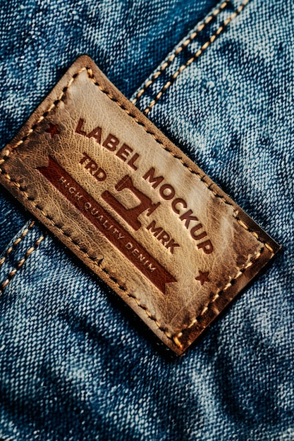 PSD leather label jeans  mockup