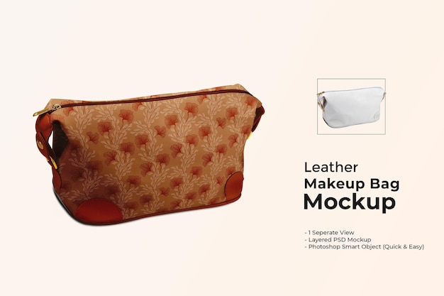 Leather makeup bag mockup