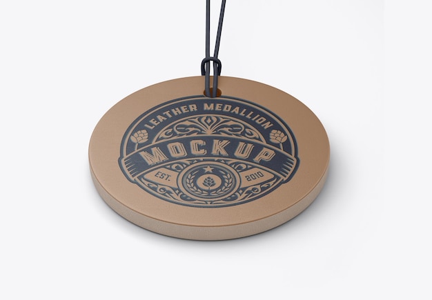 Leather medallion With Rope Mockup