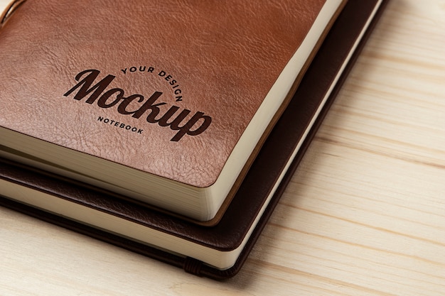 Leather notebook mockup high angle