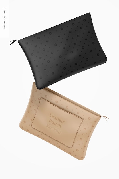 Leather pouch mockup, floating