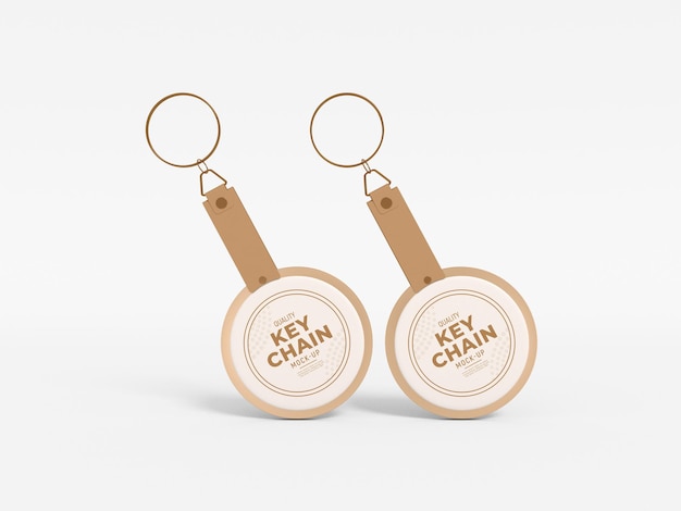 Leather strap metal keychain branding  mockup