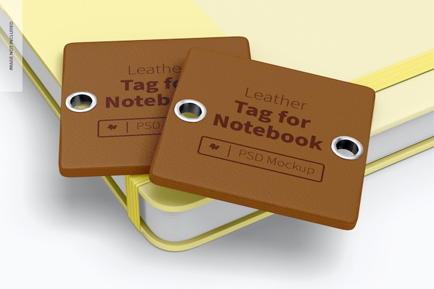 Leather Tag For Notebook Mockup, Stacked