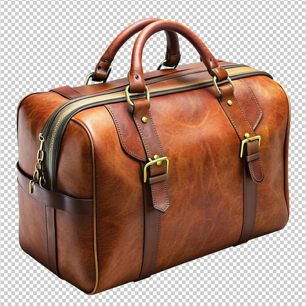 leather travel bag on white background