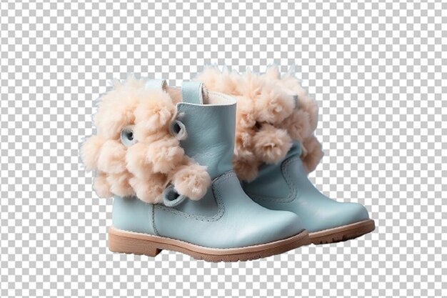 PSD leather warm kids boots with fluffy balls