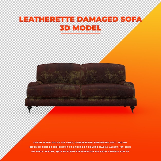 3д модель поврежденного дивана из кожзаменителя