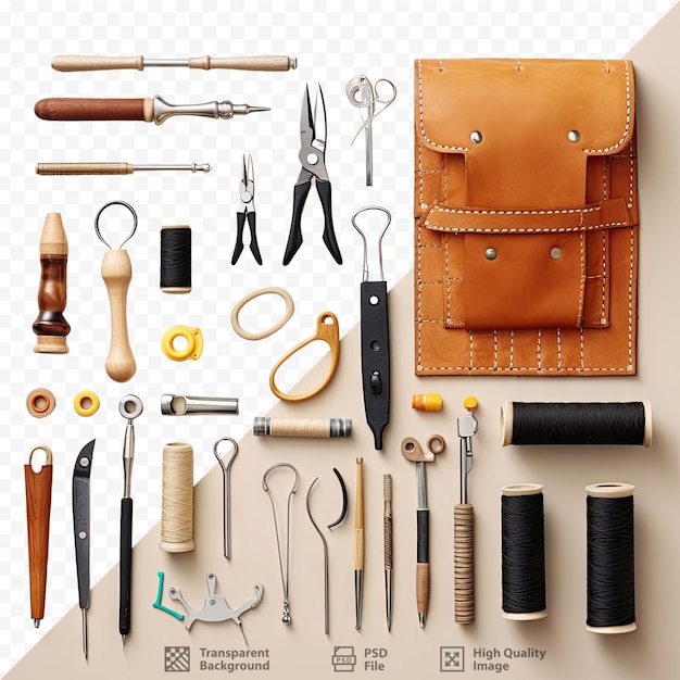 PSD leatherworking tools displayed on a transparent background