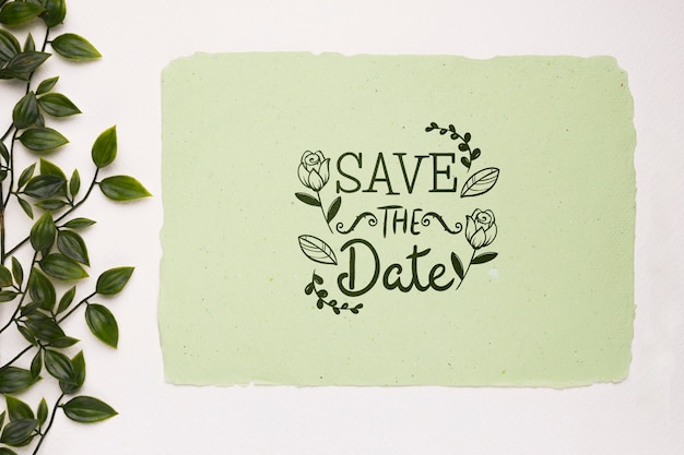 Leaves and save the date mock-up