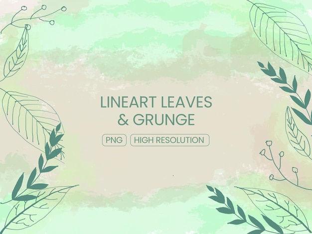 PSD leaves texture lineart background with grunge green watercolor