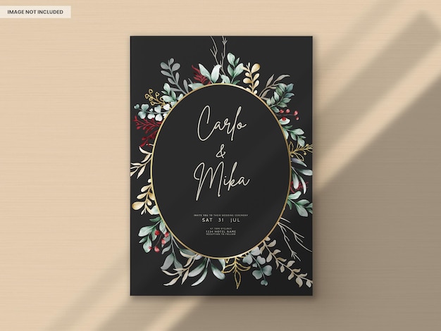 PSD leaves watercolor invitation card template