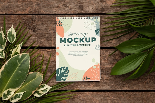 leaves with notebook mockup