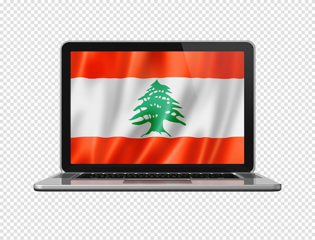 흰색 3d 그림에 고립 된 노트북 화면에 레바논 플래그