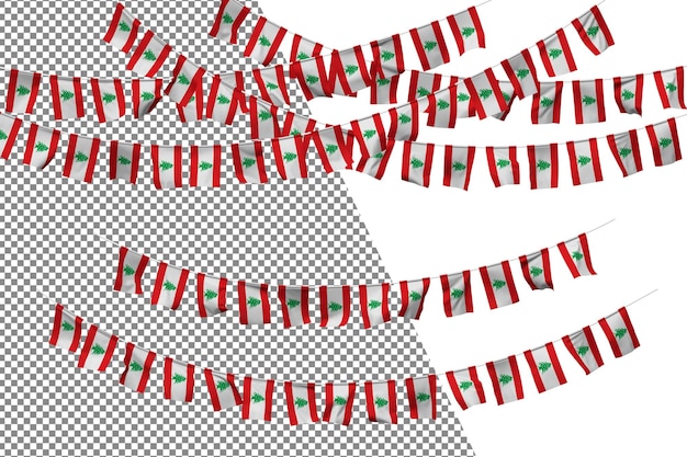 PSD set di decorazioni per corde con stamina della bandiera del libano, rendering 3d per la celebrazione della piccola bandiera