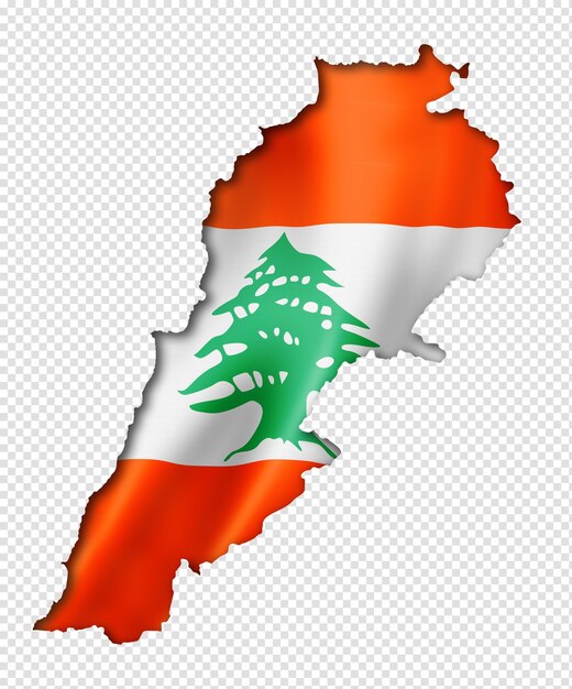 PSD lebanon flag map, three dimensional render, isolated on white