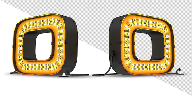 Led alphabet light 3d rendering, psd file.