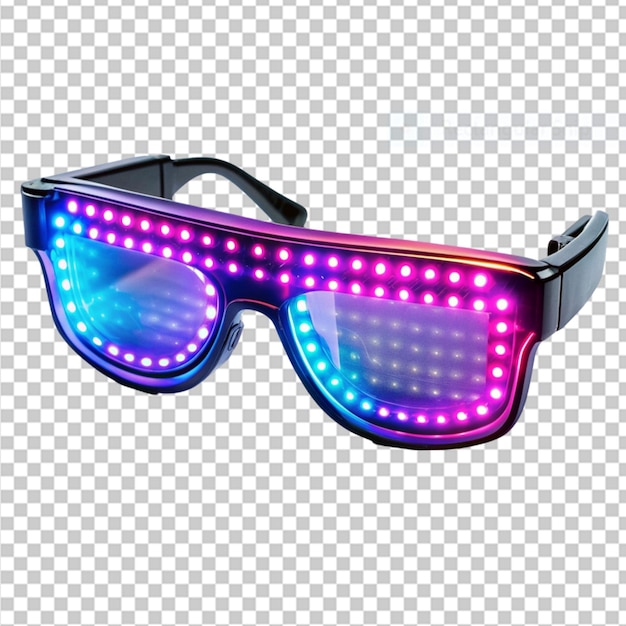 PSD 透明な背景にサイバーパンクのエステティックで照らされたサングラスを
