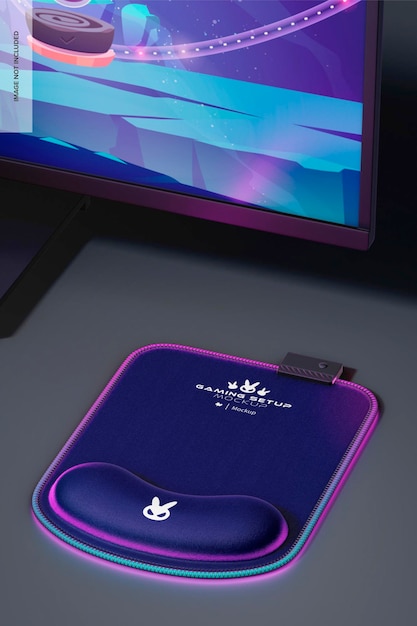 PSD led mouse pad mockup with computer